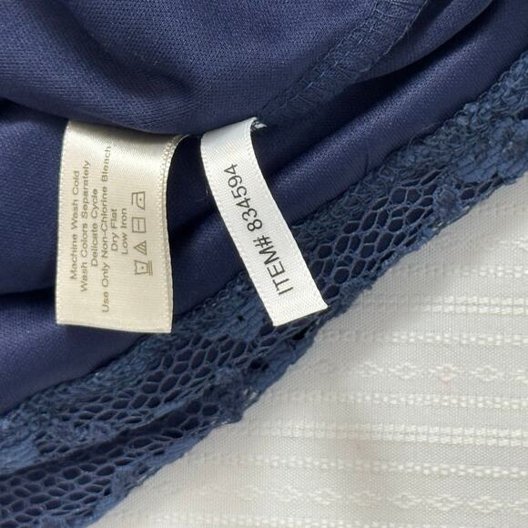 BOSTON PROPER Blue Lace Empire Waist Long Sleeve Top Size M Coquette Girly Glam - Picture 9 of 9